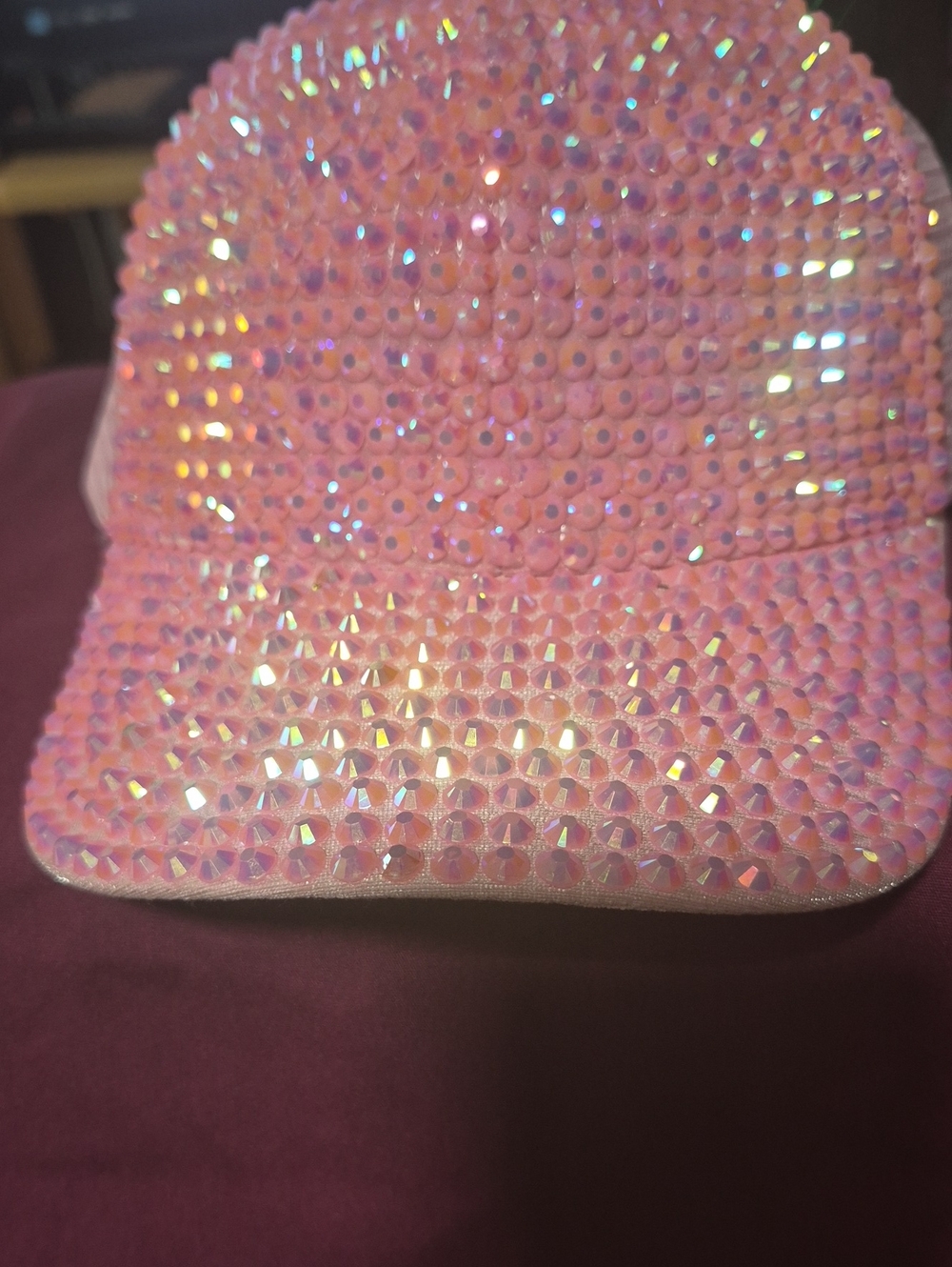 Pink Iridescent Crystal Baseball Cap - Women Accessories (BLING)
